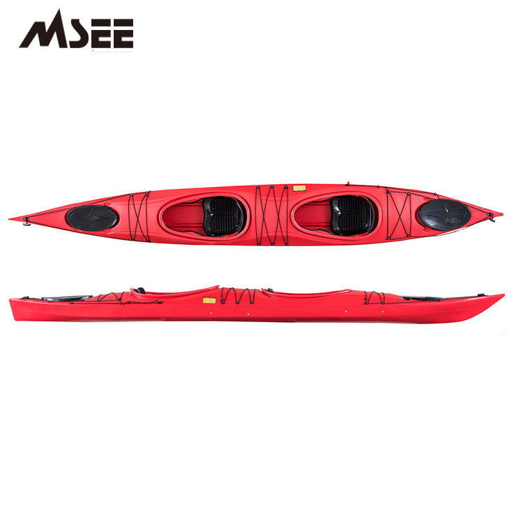 Stabil Single Deep Sea Kayak Fishing Paddle Plastic Dengan 1 Kursi Merah pemasok